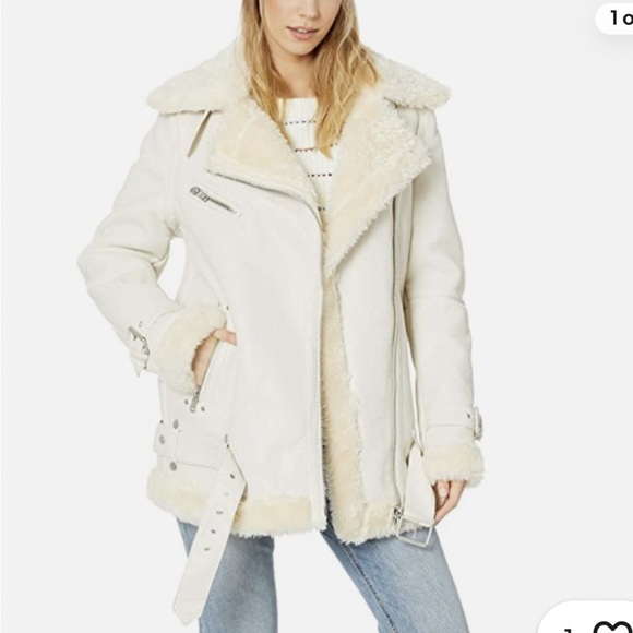 Avec Les Filles Womens Ivory Faux Shearling Biker Jacket B5410 Size small - Picture 1 of 11